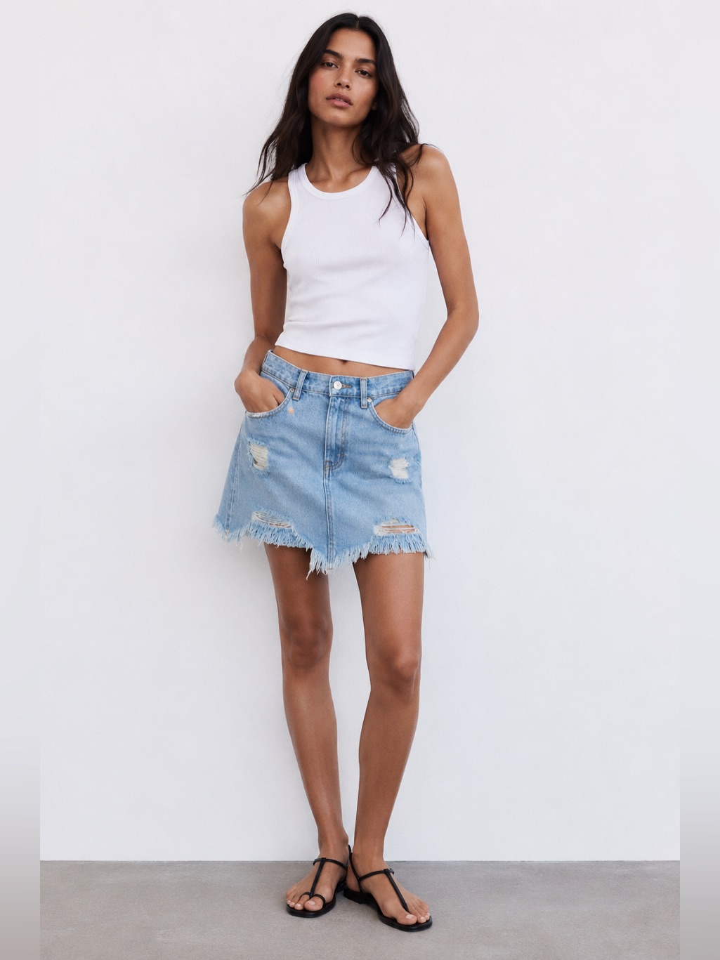 Zara Distressed Denim Mini Skirt